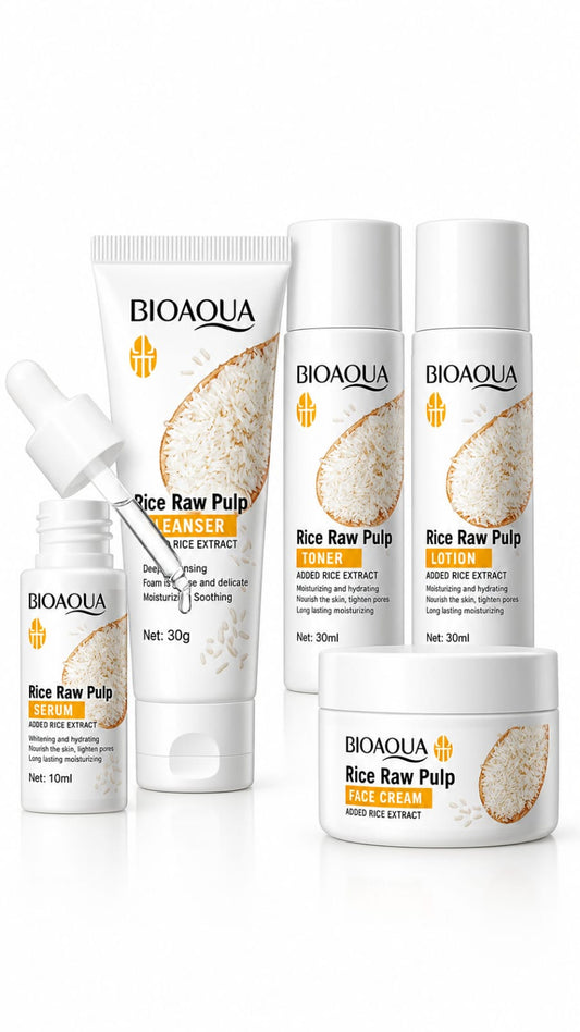 Rice Puree skincare set with beauty products